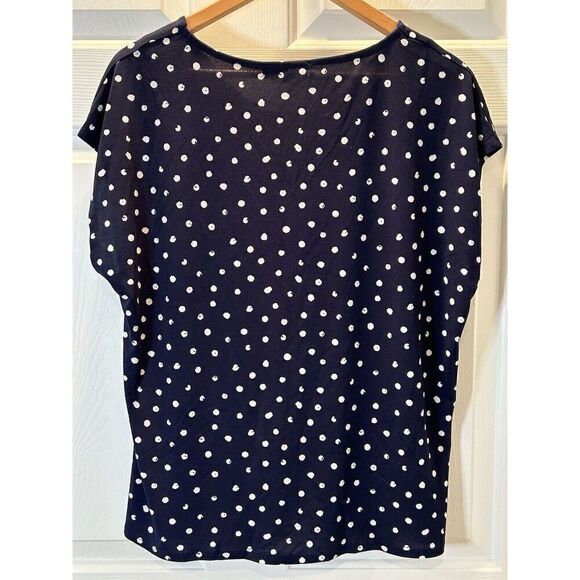 Adrienne Vittadini Navy Blouse w/ White Polka Dots Womens Size 1X - Picture 2 of 5